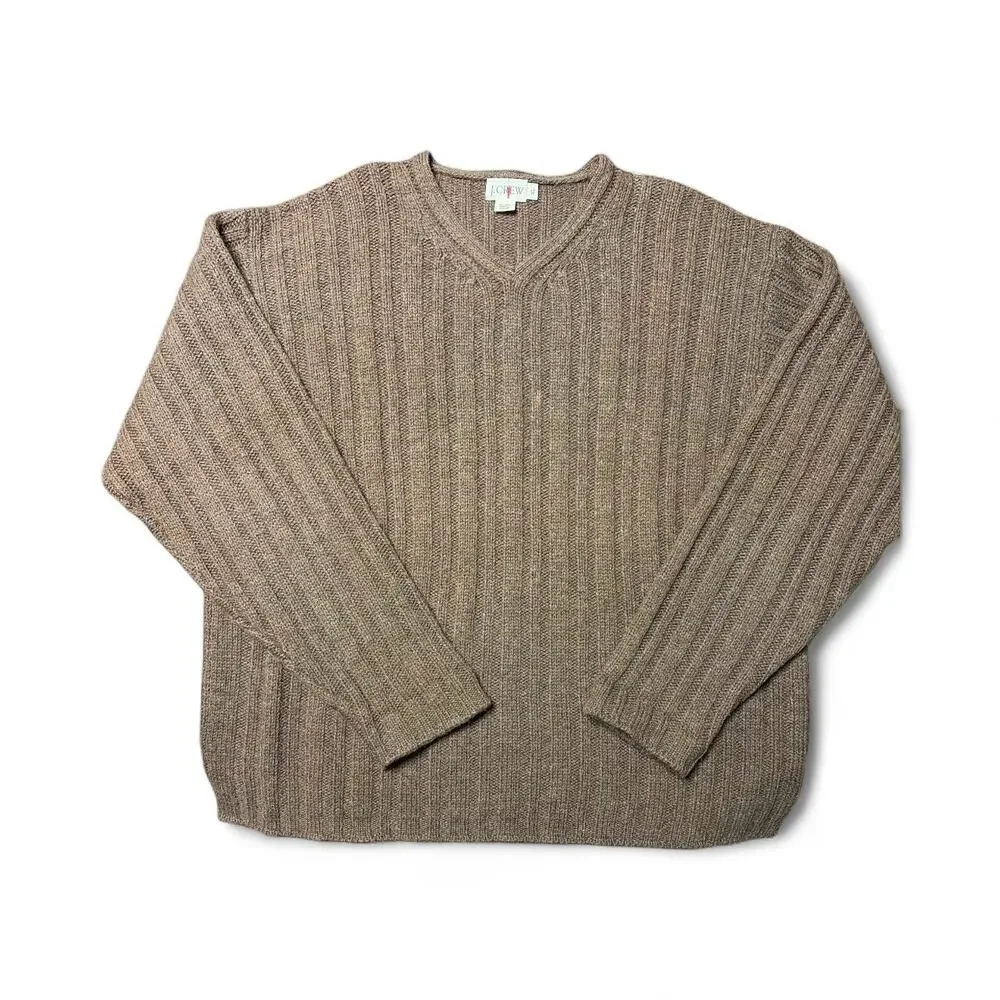 J. Crew Men's Ribbed V‑Neck Sweater in Heathered Brown